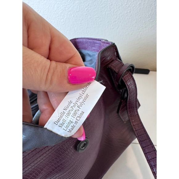 Danielle Nicole Tote Bag Women Large Purple Faux Lizard Embossed Structured Chic - Picture 7 of 14